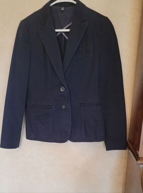 Women's Black Cotton Twill  Blazer Jacket 8 Petite